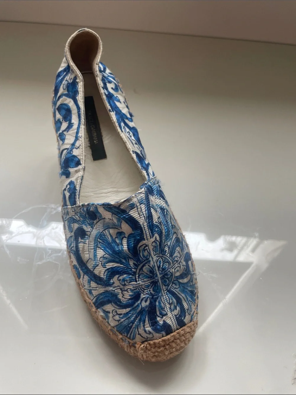 Dolce & Gabbana Blue and white maiolica canvas slip on espadriles sz 36